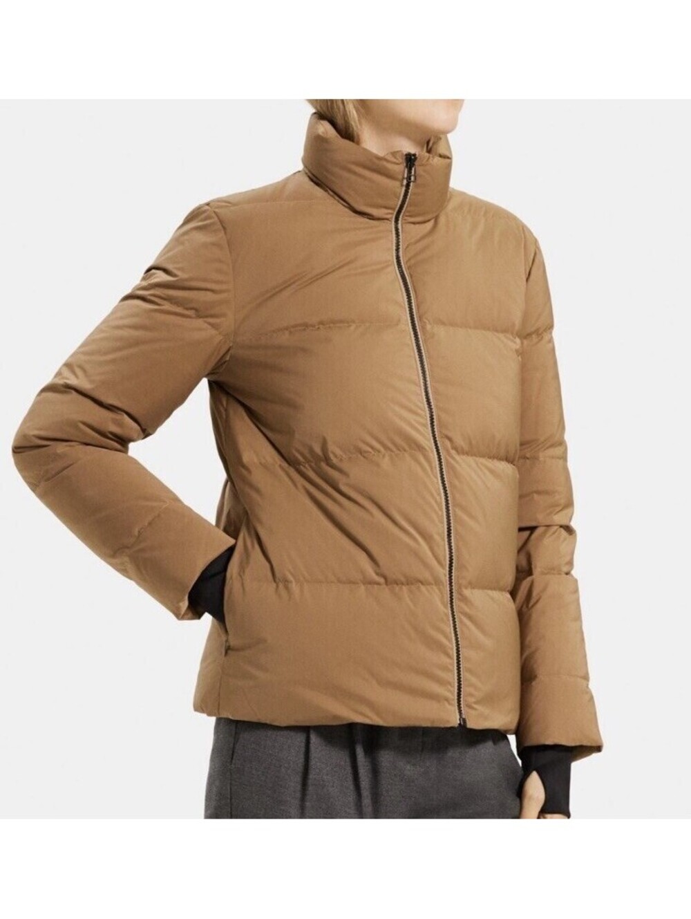 NWT Theory Women’s Stand-Collar Puffer Coat in Golden Beige Size S